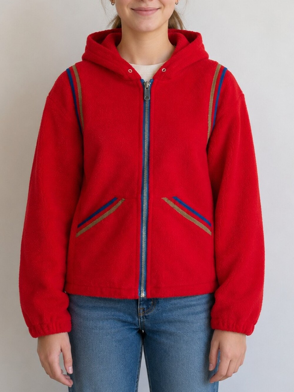 Vintage Hoot by J.D. John Canada Red Fleece Hoodie Jacket Youth Size 14